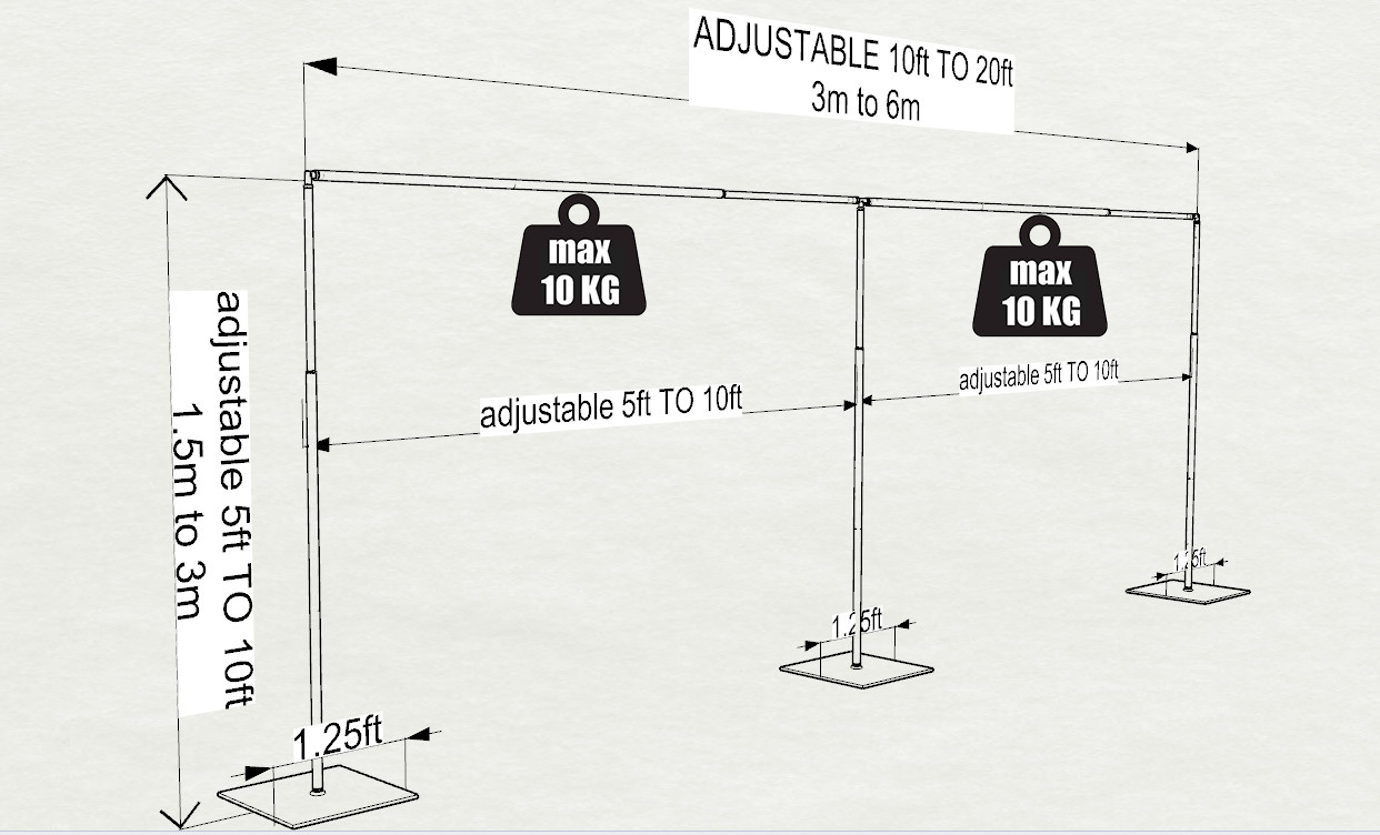ADJUSTABLE WEDDING BACKDROP KIT 10 FT TALL x 20 FT- 50FT WIDE PIPE WITHOUT DRAPE