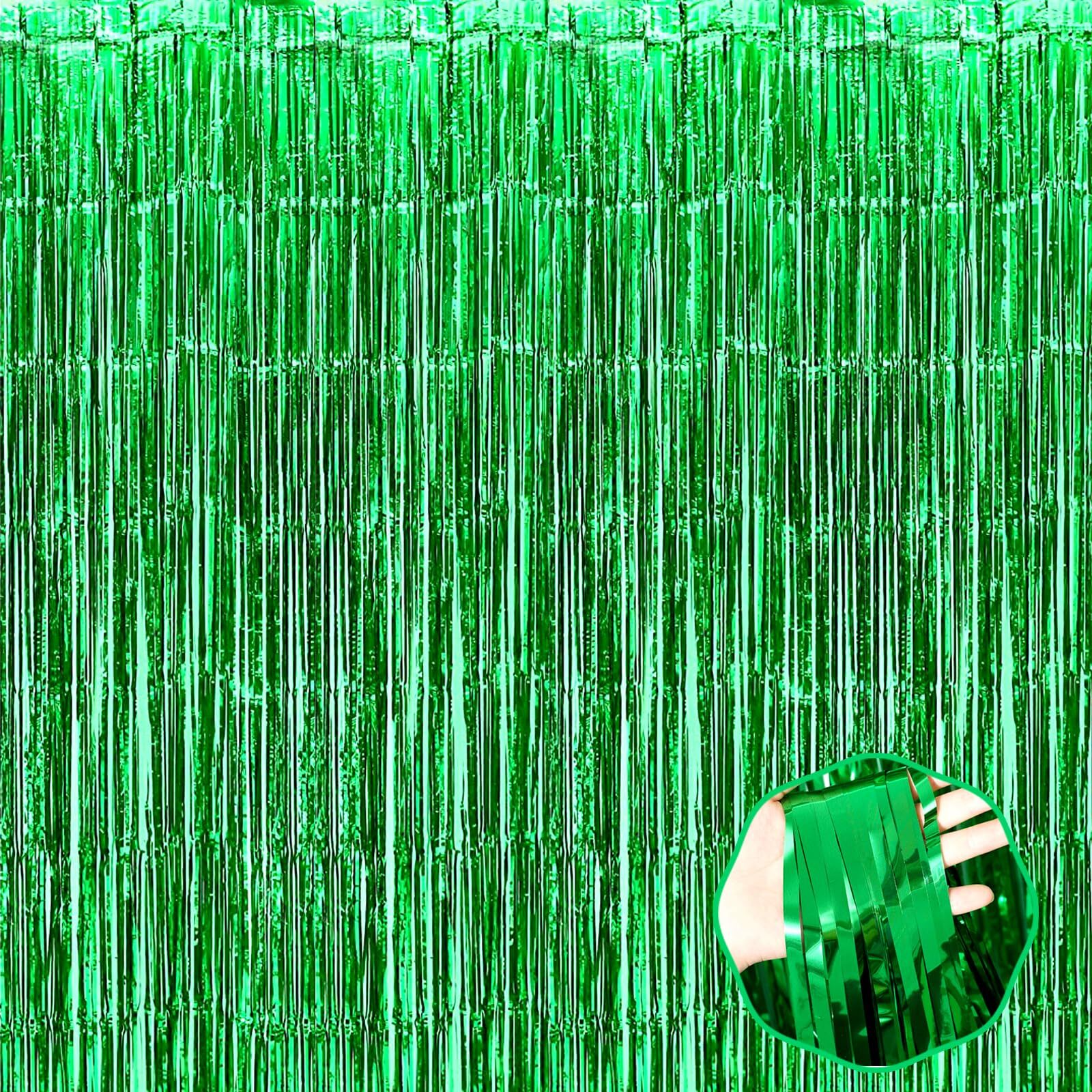 3 Pack Green Foil Fringe Curtain Backdrop 3.28×6.6Ft Birthday Party Decor
