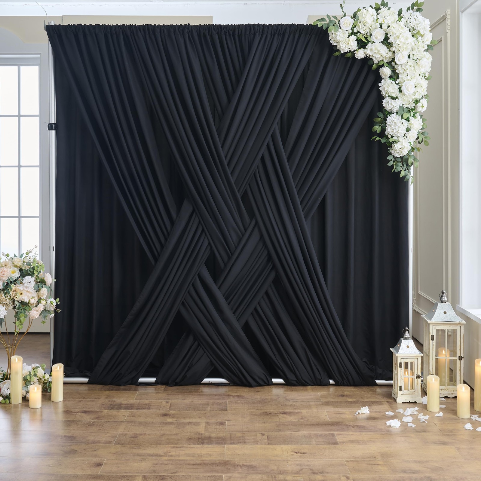 20x10FT Black Backdrop Curtains 4 Panels 5x10FT Polyester Photo Background