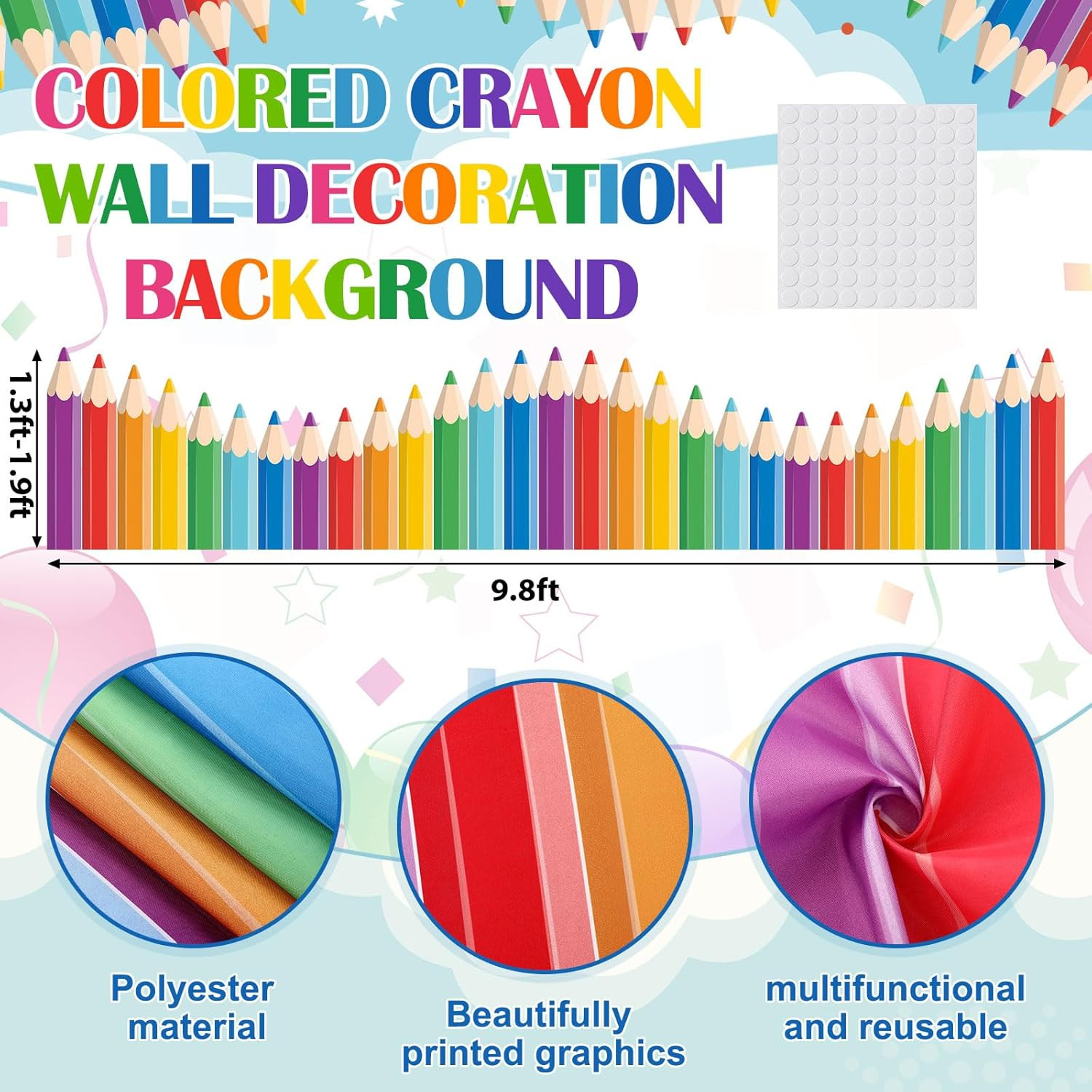 9.8 Ft Colorful Pencil Classroom Wall Decor Fabric Back to School Classroom Wall