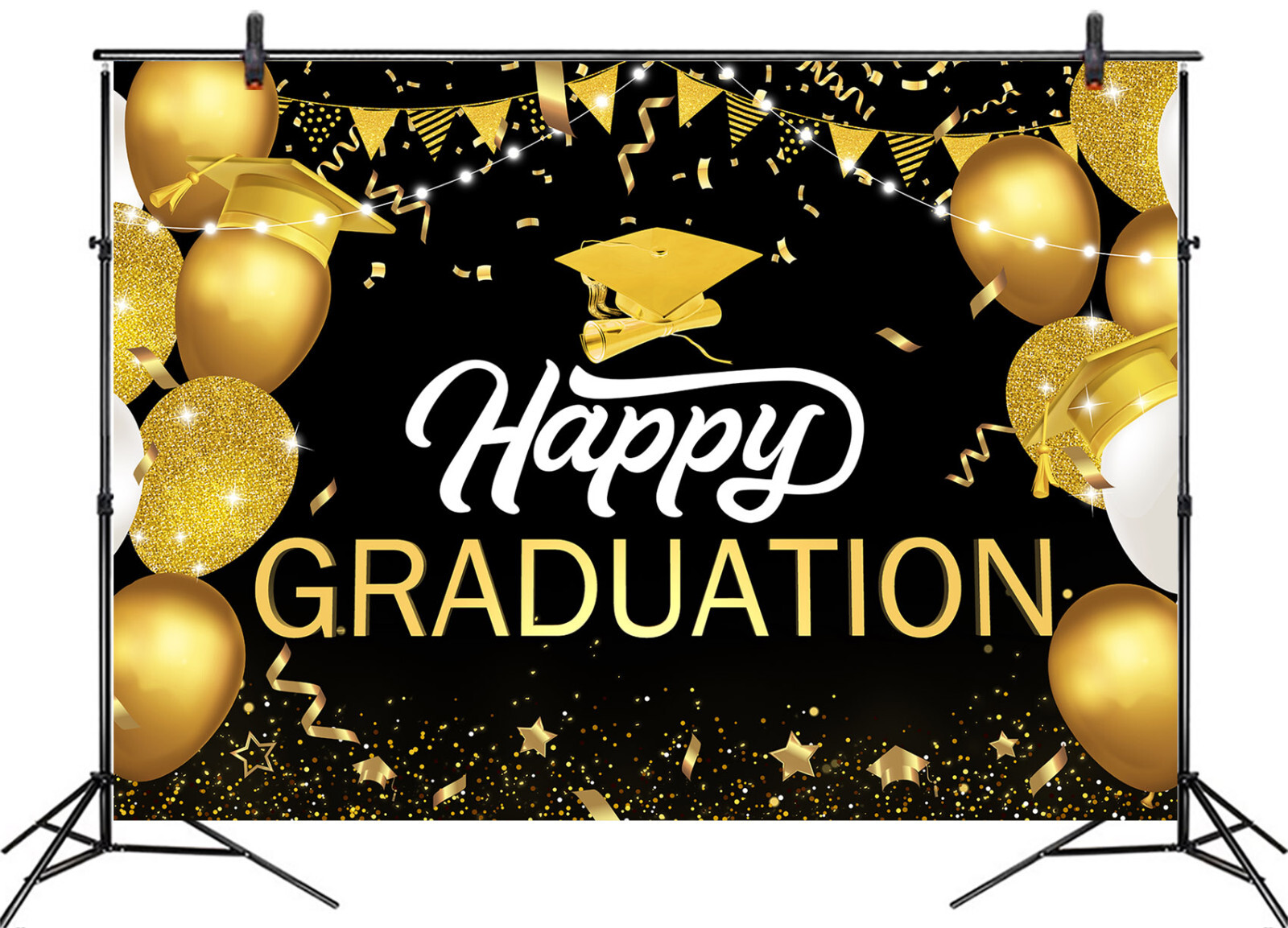 10x8ft Confetti Gold Balloon Happy Graduation Photo Background Studio Props