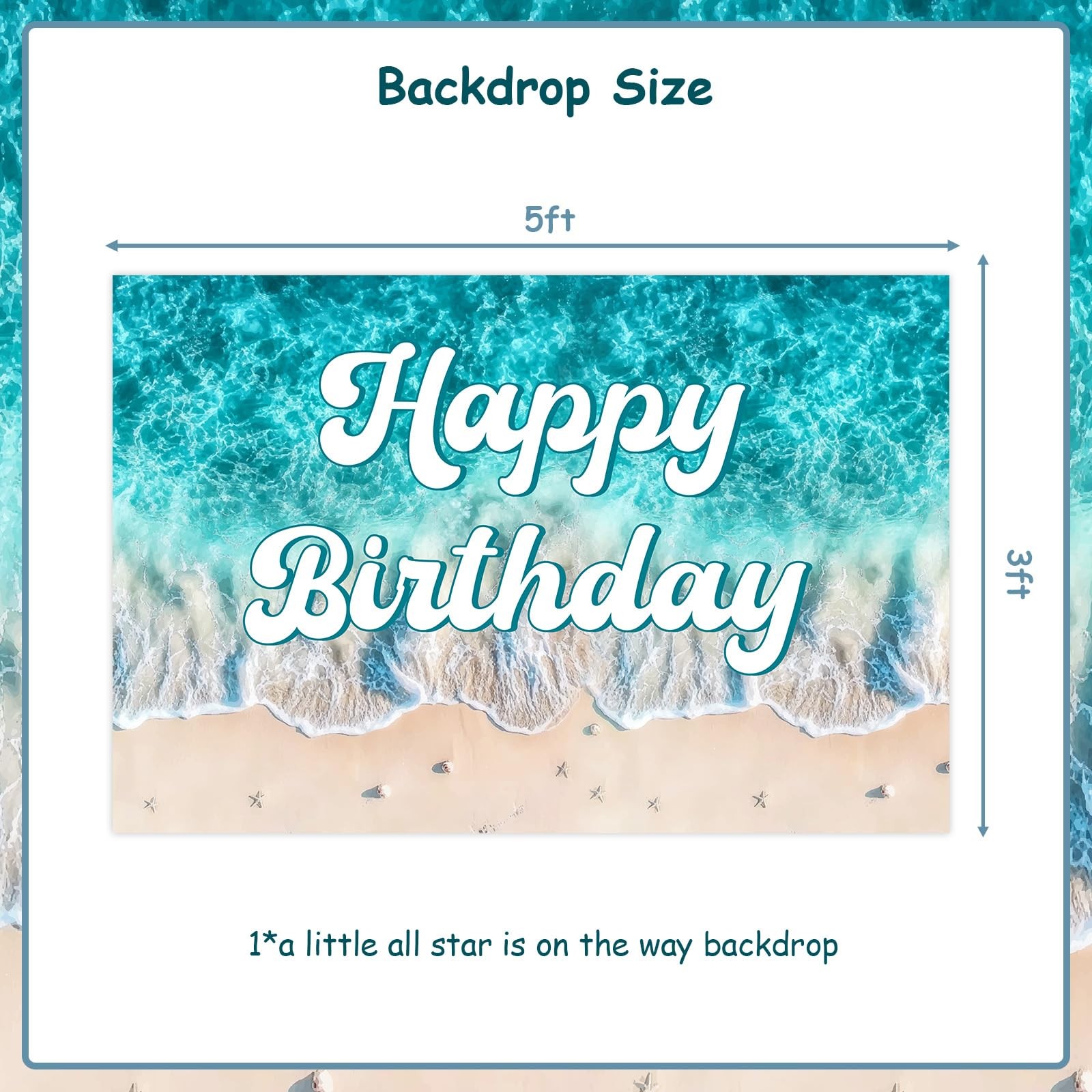 Ocean Waves Birthday Party Decorations 5 * 3ft Ocean-Beach Happy-Birthday Bac…