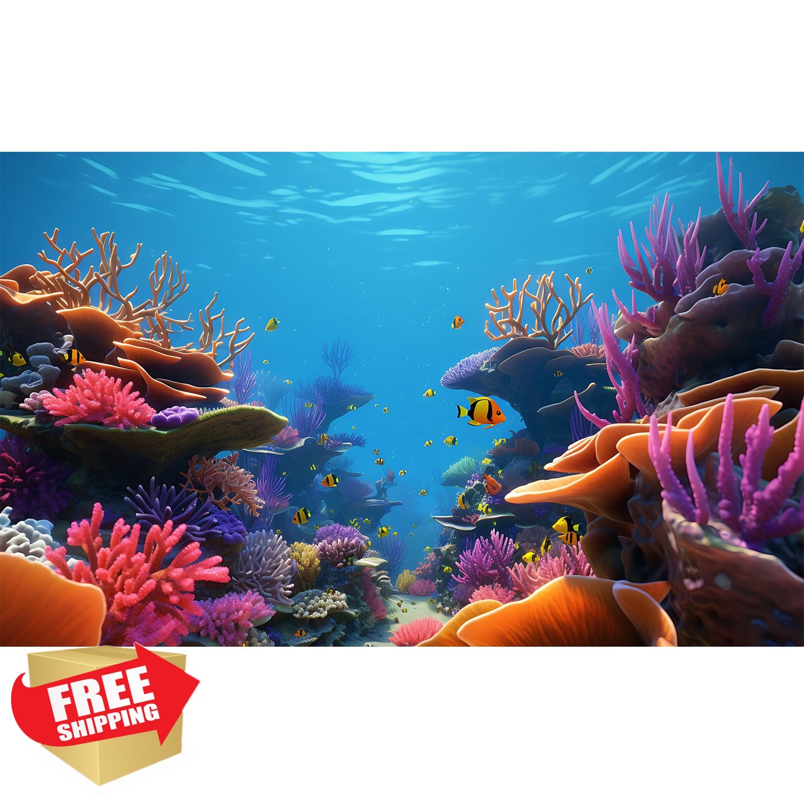 CaterRina Coral Orange Aquarium Backdrop 48x18in