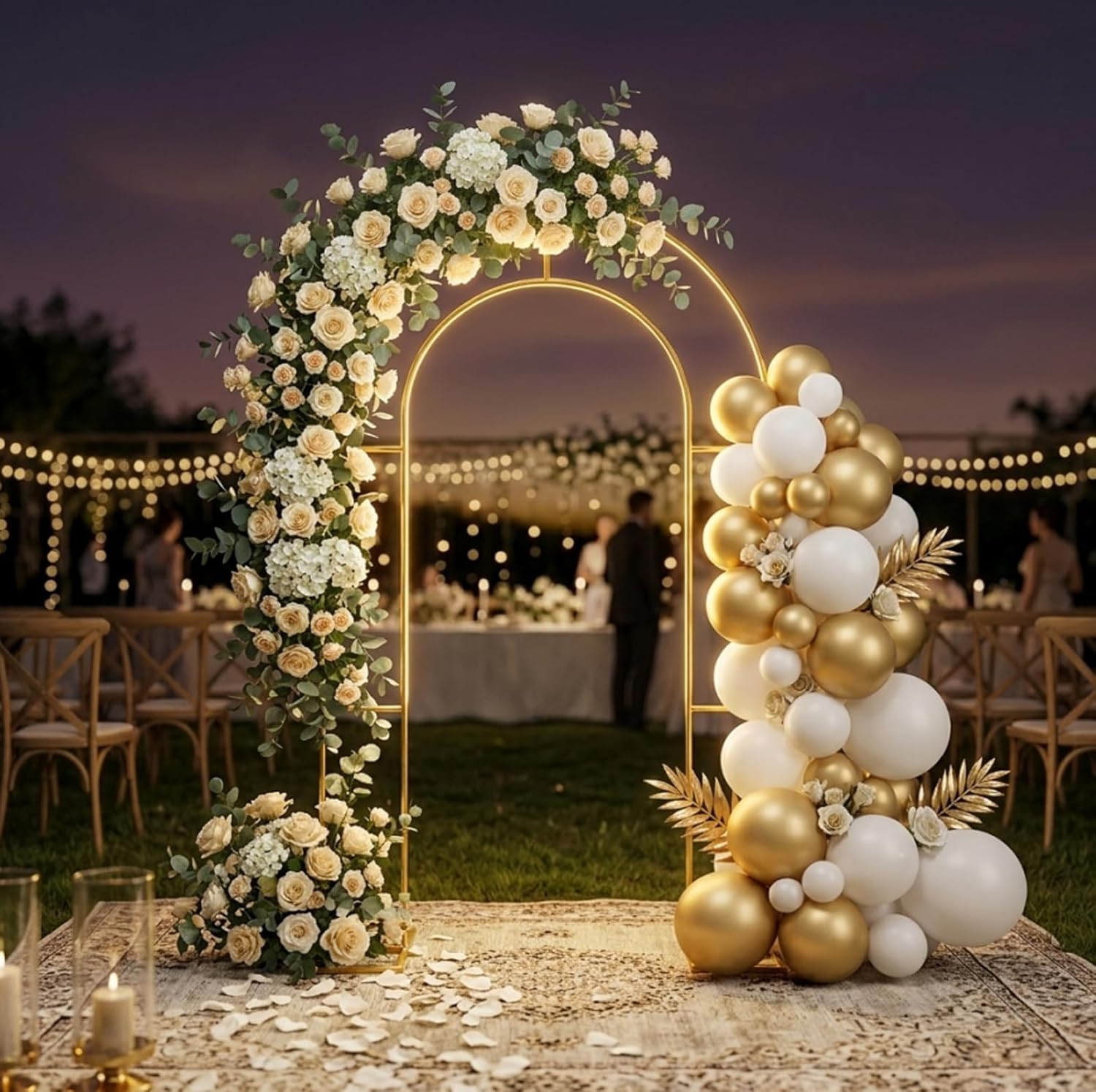 7.2FT Gold Double Arch Backdrop Stand for Weddings, Parties & Photos