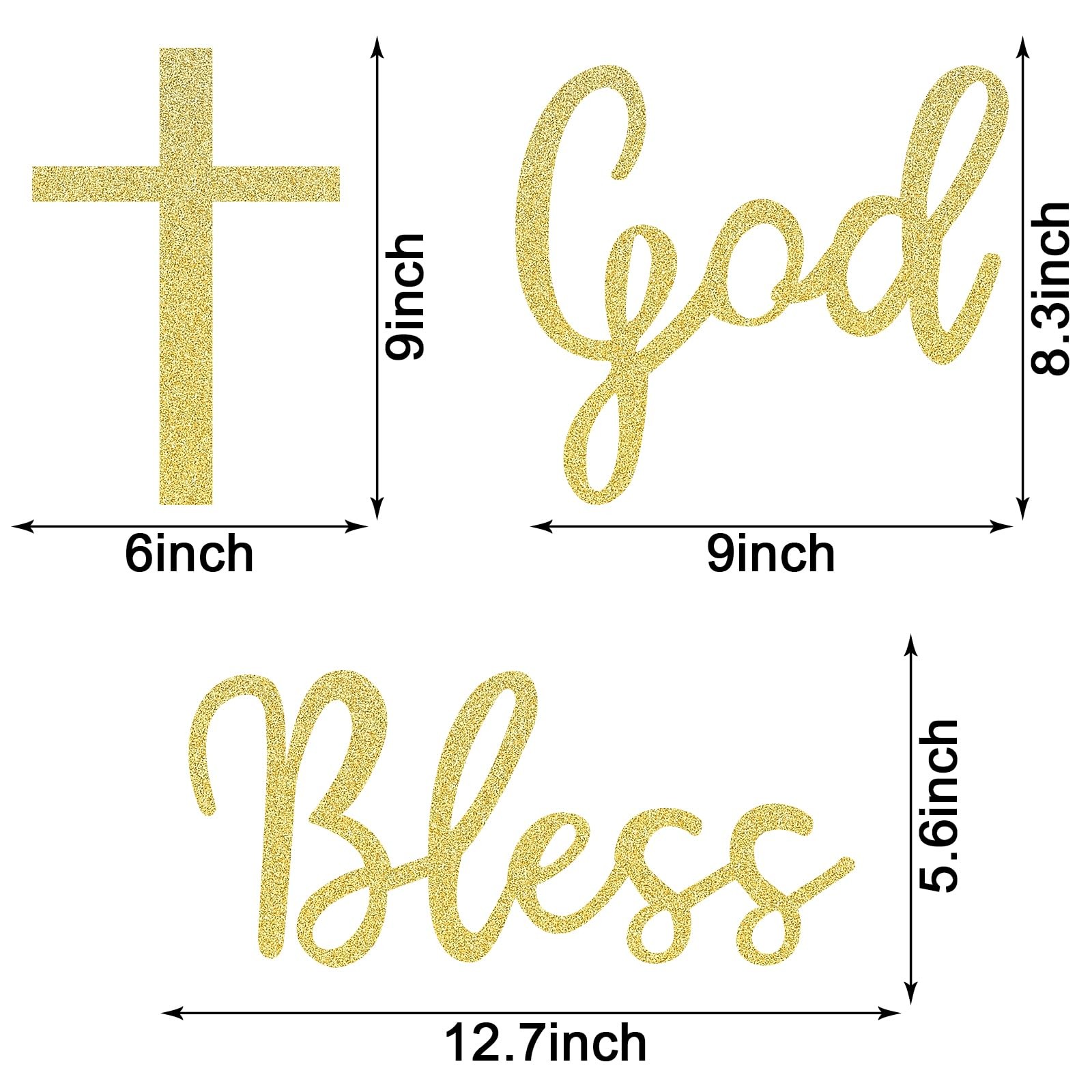 God Bless Cross Sign Backdrop Glitter Gold Felt Baptism Party First Communion