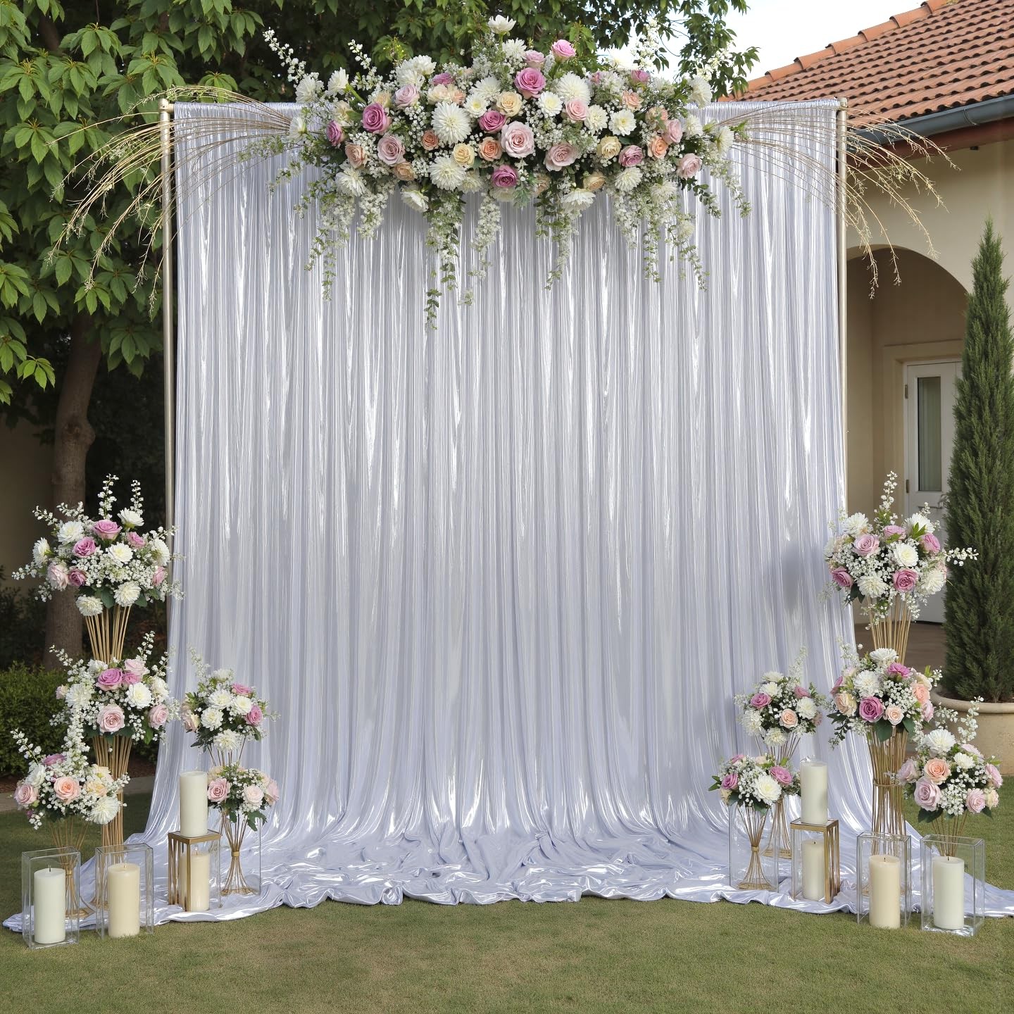 10ftx10ft Sequin Silver Backdrop Curtain for 5ftx10ft(2 panels),