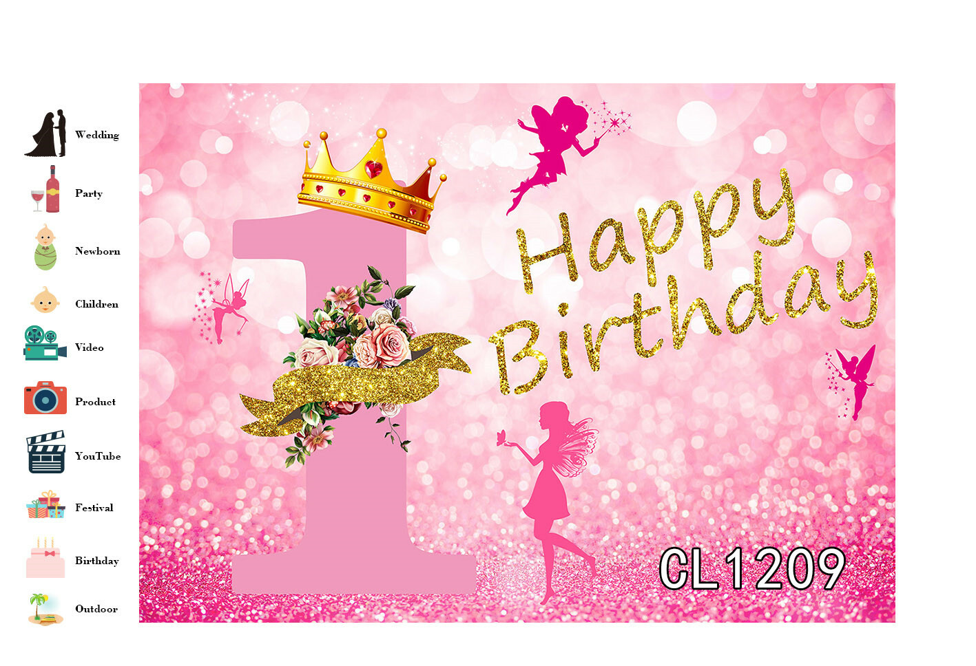 Happy 1st Birthday Background Princess Girl Party Decor Backdrop Studio Props