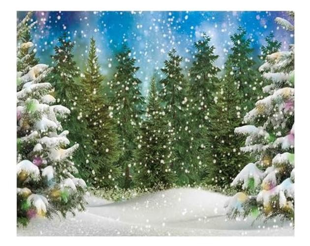 10x8FT Snowy Christmas Pine Tree Landscape Backdrop – Winter Forest Landscape