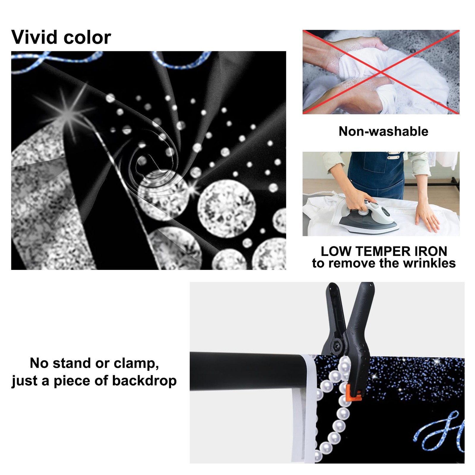 Blue Glitter Pearl Diamond High Heels Happy Birthday Backdrop 10×6.5ft Mat