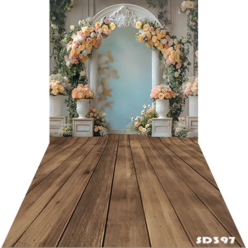 10’x20’CP Floral Arch Pillar Scenic Microfiber Fabric background backdrop SD397