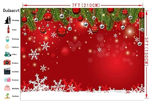 Red Christmas Backdrop Snowflake Christmas Backdrop New Year Eve 7x5ft