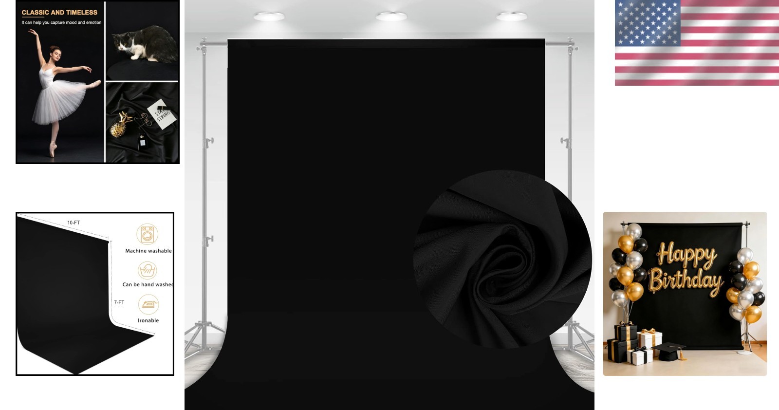 Versatile 7×10 FT Pure Black Backdrop – Seamless & Wrinkle-Resistant Fabric