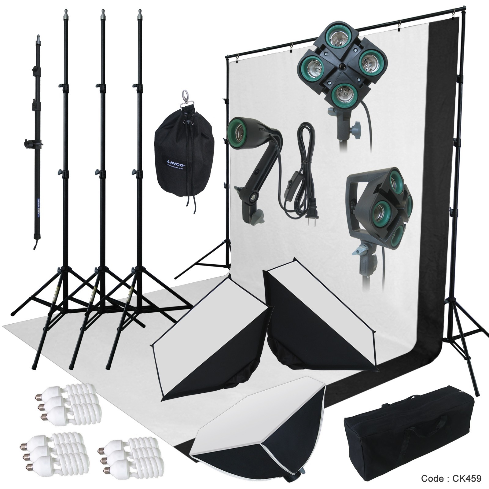 9×13 BW Backdrop Support Stand Photography Studio Video Softbox Lighting 3Kit