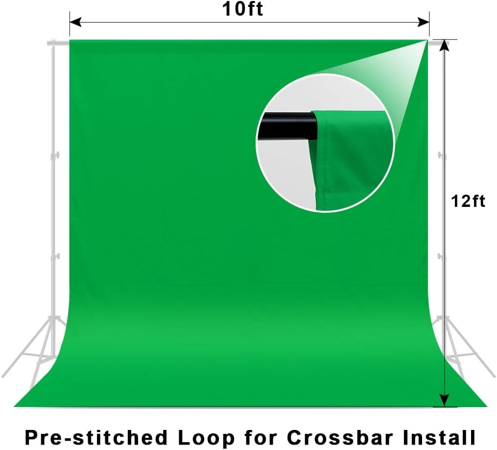 10x12ft Green Screen Backdrop for Photography, Chromakey Polyester Collapsible