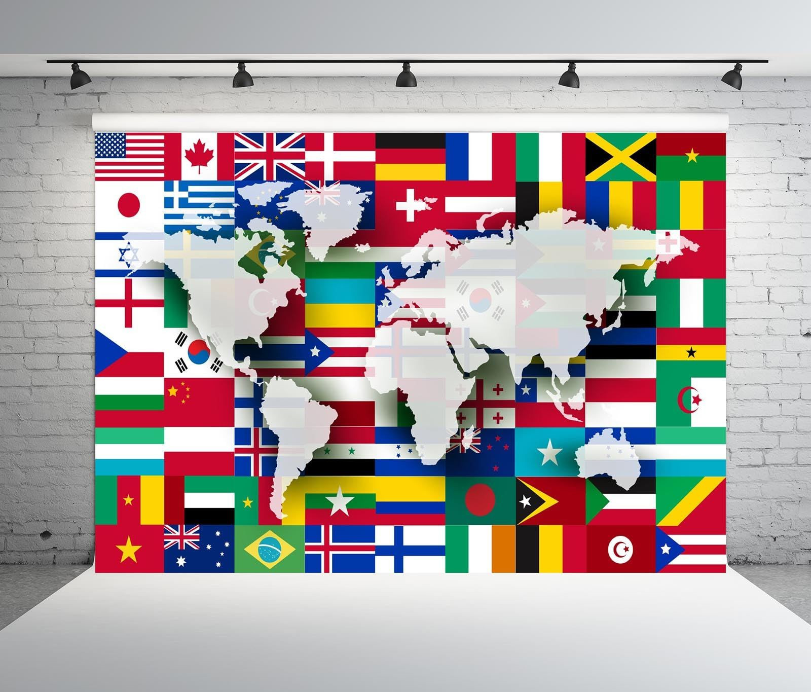 BELECO 7X5ft Fabric World Flags Backdrop Map 7x5FT, CHa50854