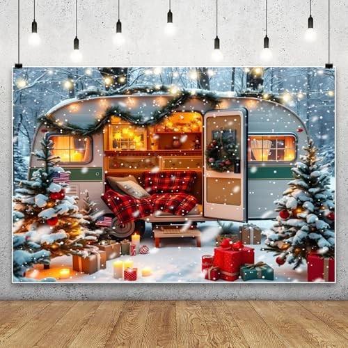 White Red Snowflakes Forest Photo Backdrop – 8x6ft – Winter Wonderland