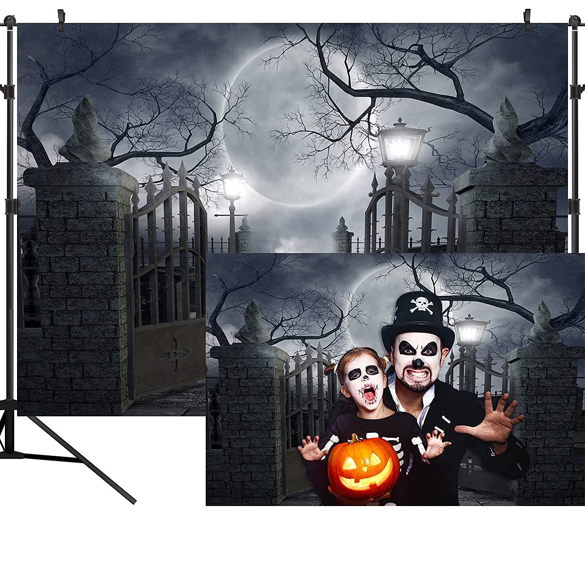 OUYIDA Halloween Night Full Moon Backdrop Gloomy Woods Graveyard 7X5FT, Clear