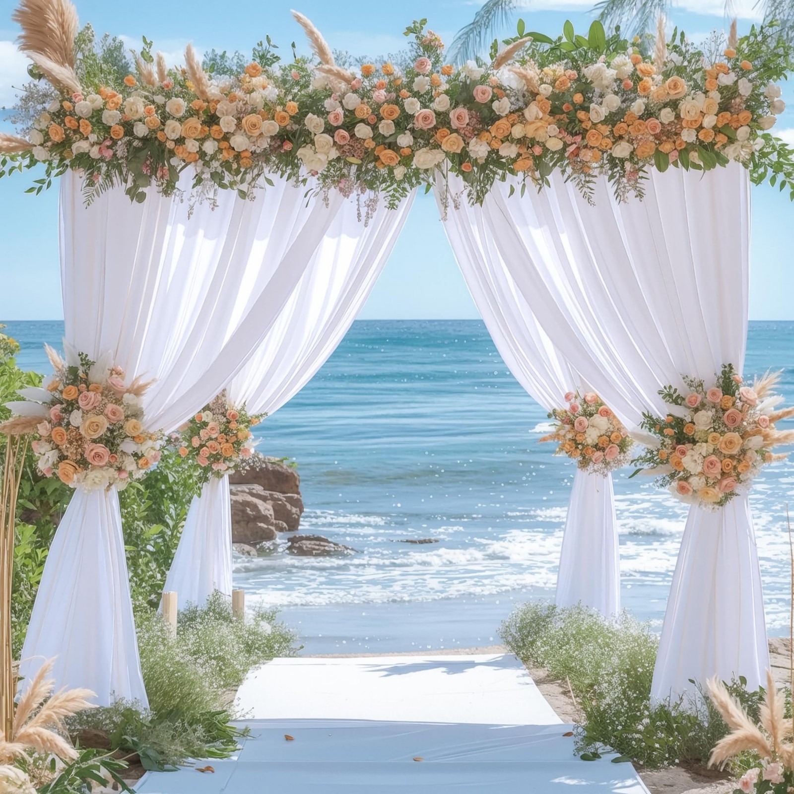 40x10FT White Backdrop Curtains for Wedding W4′ x H10′(10 Panels),