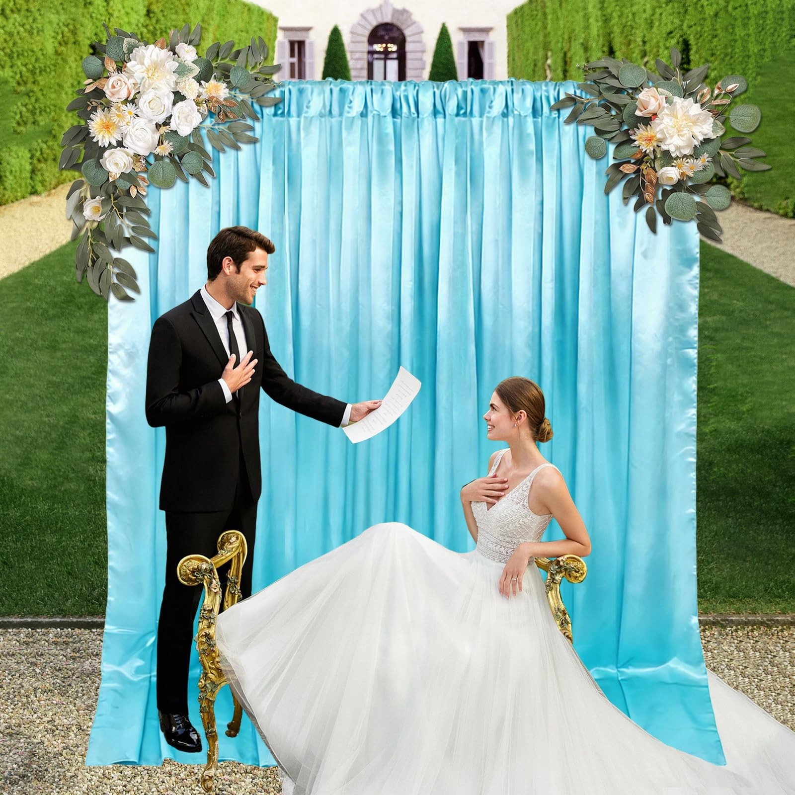 10×10 Ft Sky Blue Backdrop Curtains Fabric Satin Rod Pocket Party 2 Panels