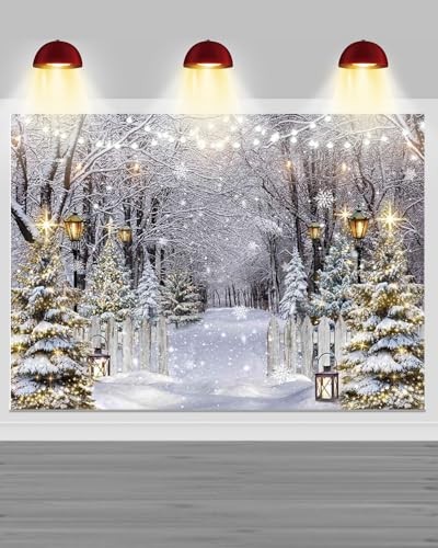 Winter Scene Backdrop Snow Forest Party Decorations for 7x5ft(82″x60″) White