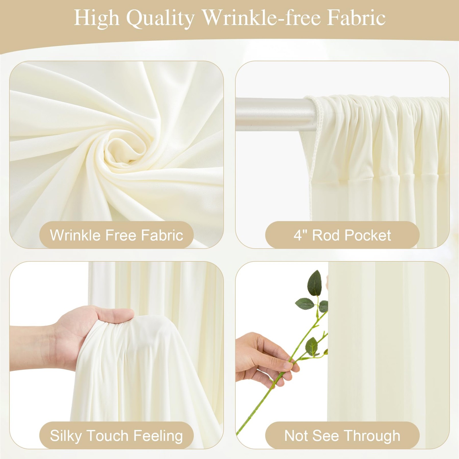 10x10FT Beige Backdrop Curtains Lights String Wrinkle Free Polyester Wedding