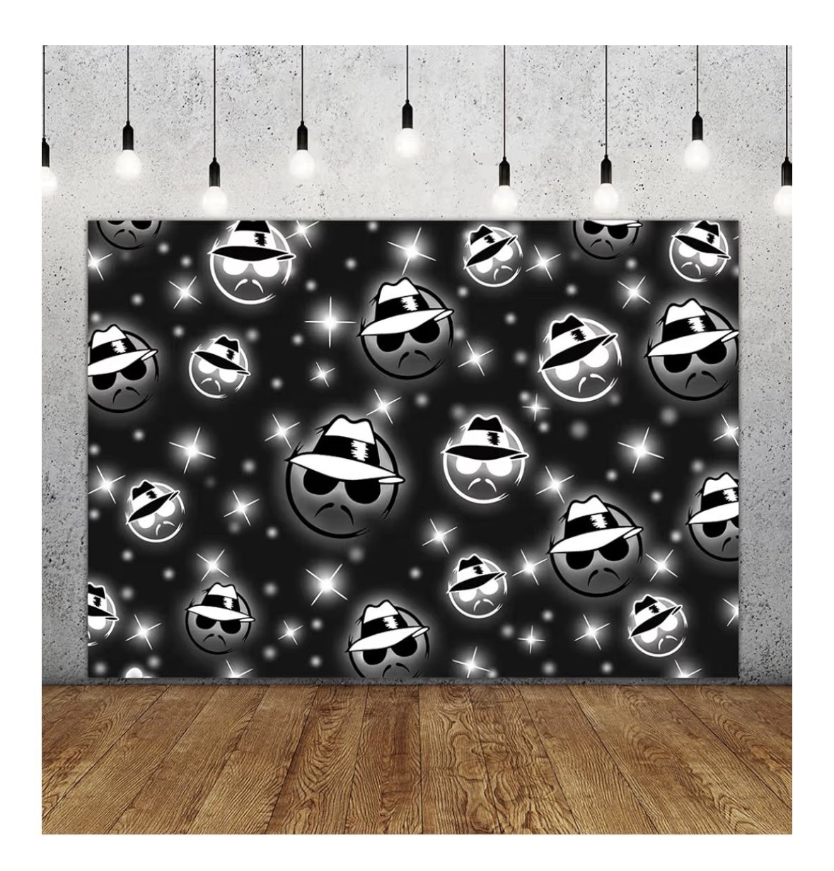 Cartoon Detective Emoji Photo Studio Backdrop Black White Gray