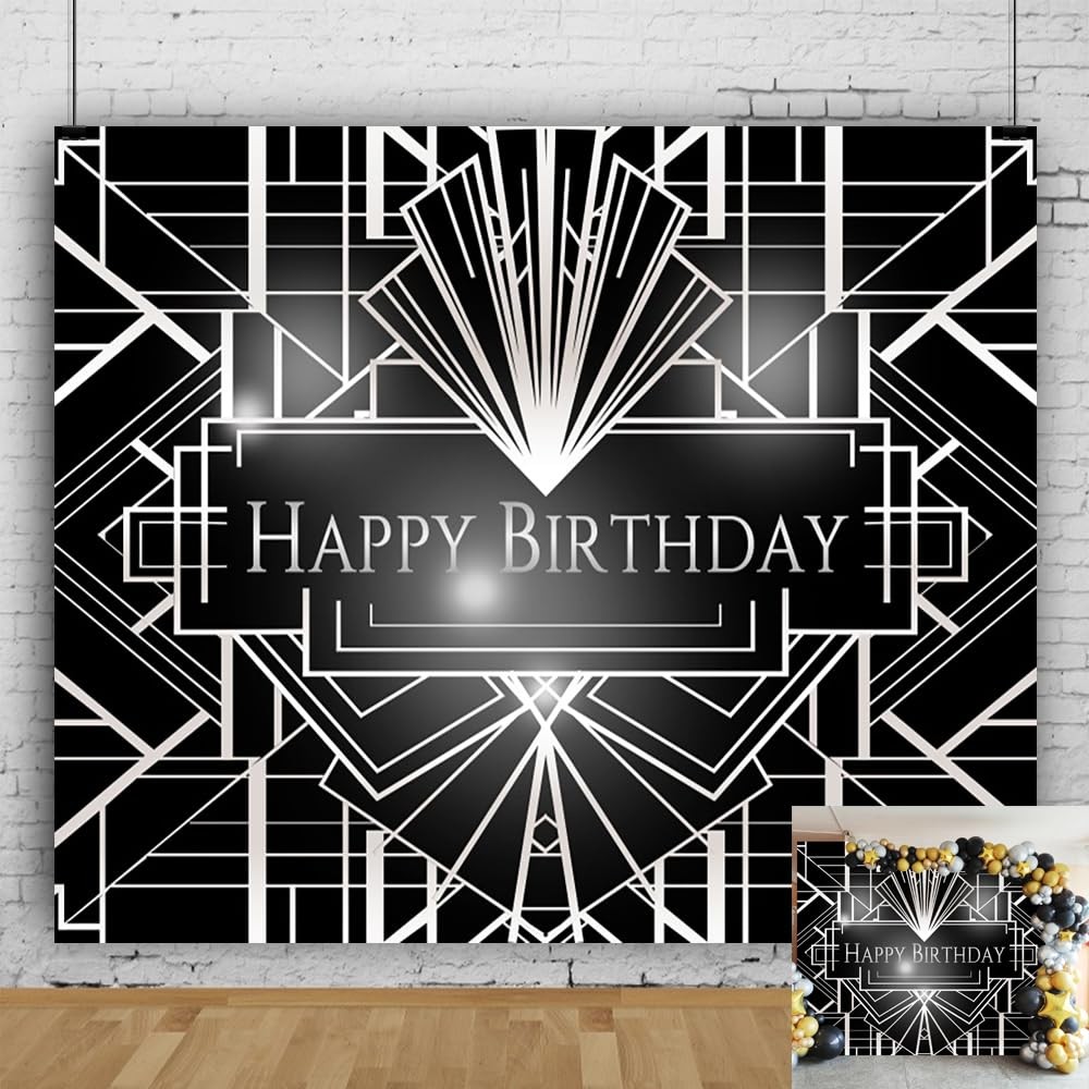 Black Silver Birthday Backdrop 10x8ft Photography Background for Party