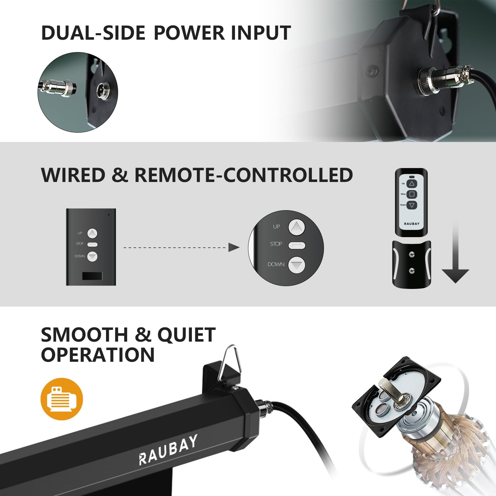 RAUBAY Motorized Pull Down Black Screen Standard(59.8 x 86.6in),