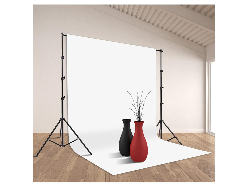 Photo Background Support System with 8.5 x 10ft Backdrop Stand Kit, 100% Whit…