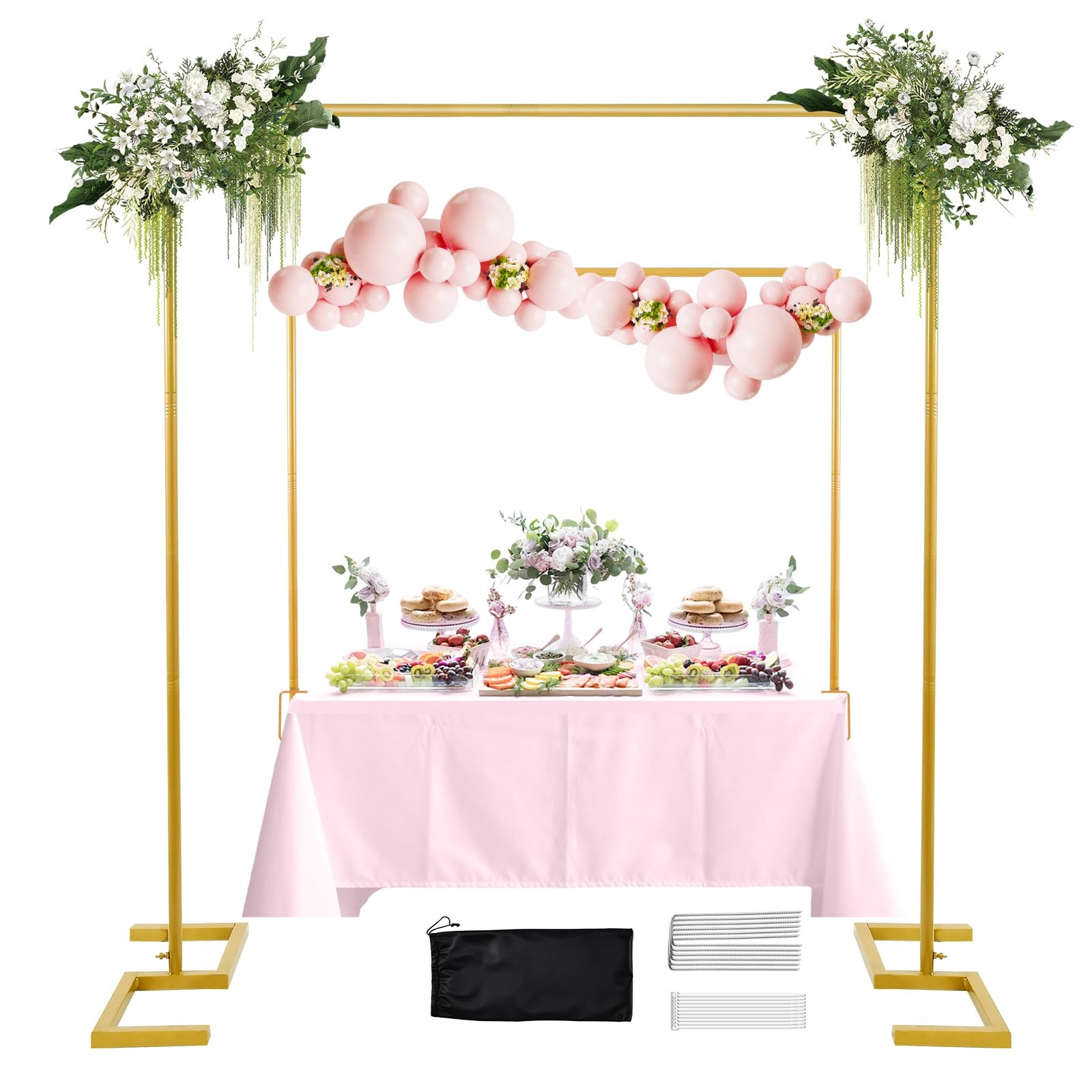 8.2FT Square Arch Backdrop Stand,Metal Gold Backdrop Stand Heavy Duty Adjusta…