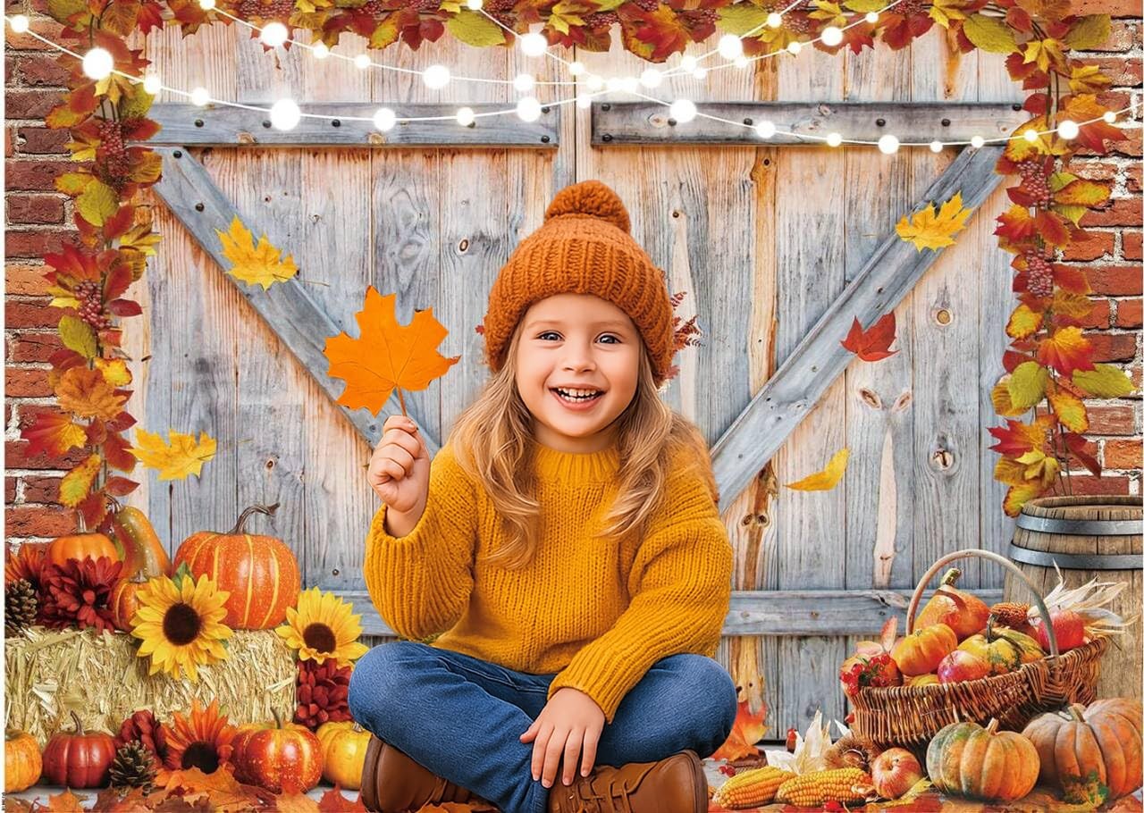8×6 FT Fall Thanksgiving Backdrop Autumn Pumpkin Harvest Barn Door Photography