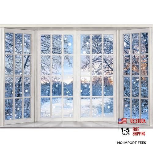 Winter Snow Window Scene Backdrop 8x6ft Tree Rime Snowfield Style 1