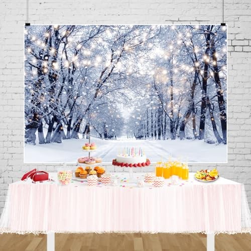 Winter Backdrop Wonderland White Snowy Forest Glitter Trees for 7x5ft