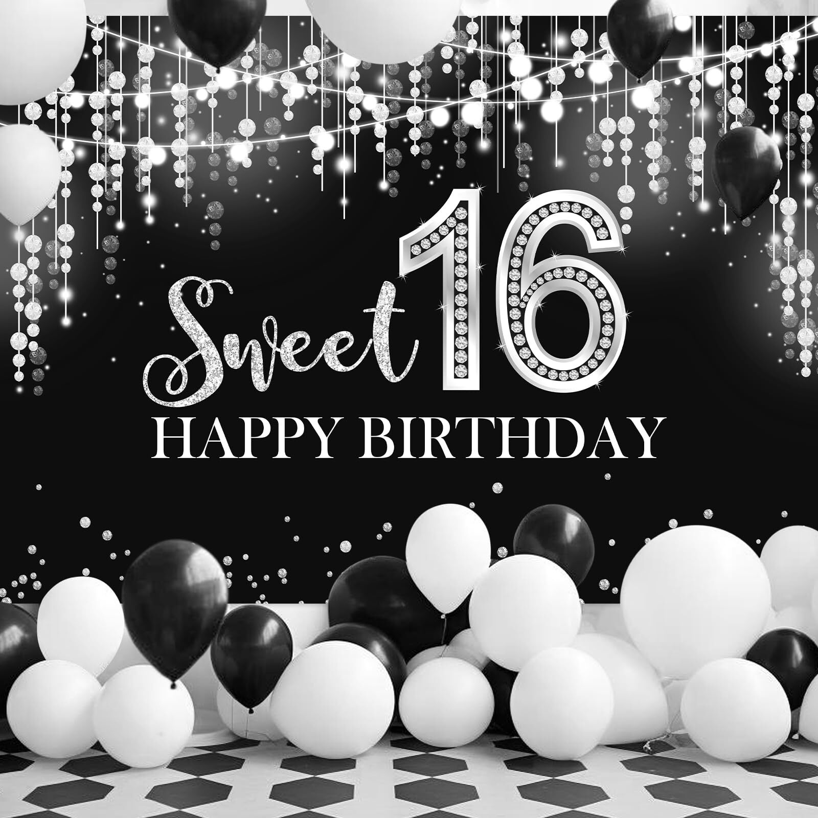7x5ft Sweet 16 Birthday Backdrop Glitter Silver Background Party Decor