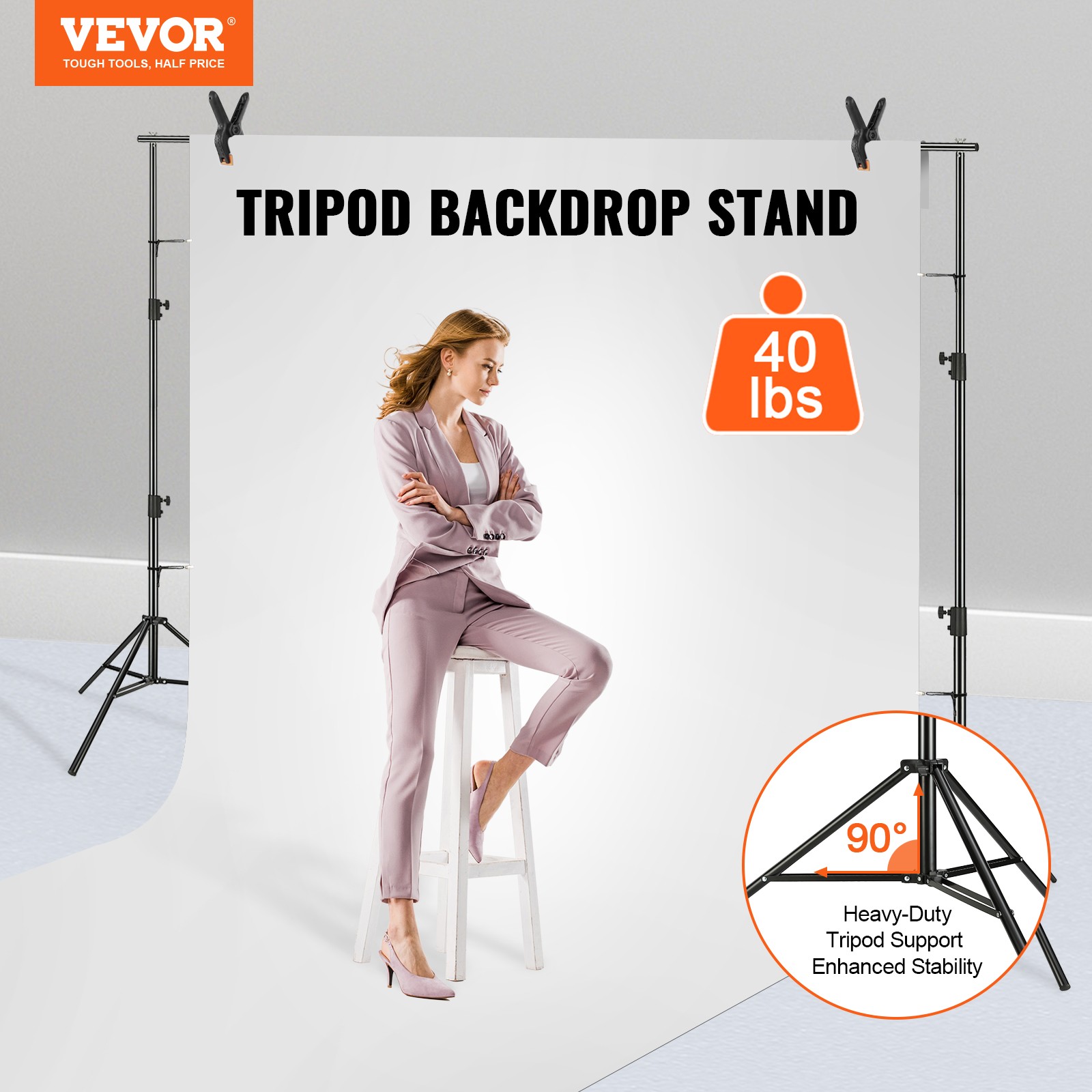 VEVOR Heavy Duty Backdrop Stand Adjustable Photography Backdrop Stand 12×10 ft