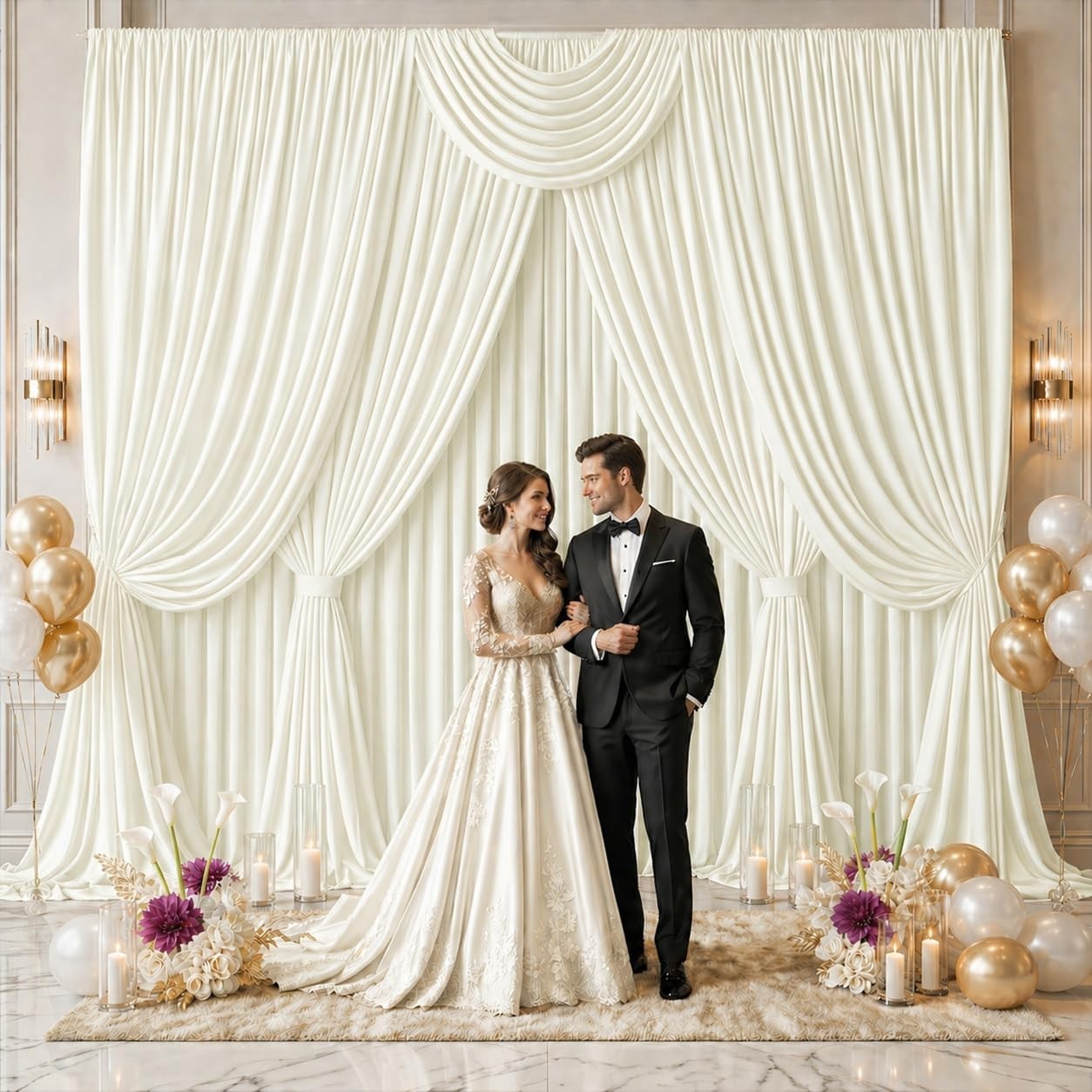 20×10 FT Ivory Wedding Backdrop Curtain, Fabric Backdrop Thick Polyester Drap…