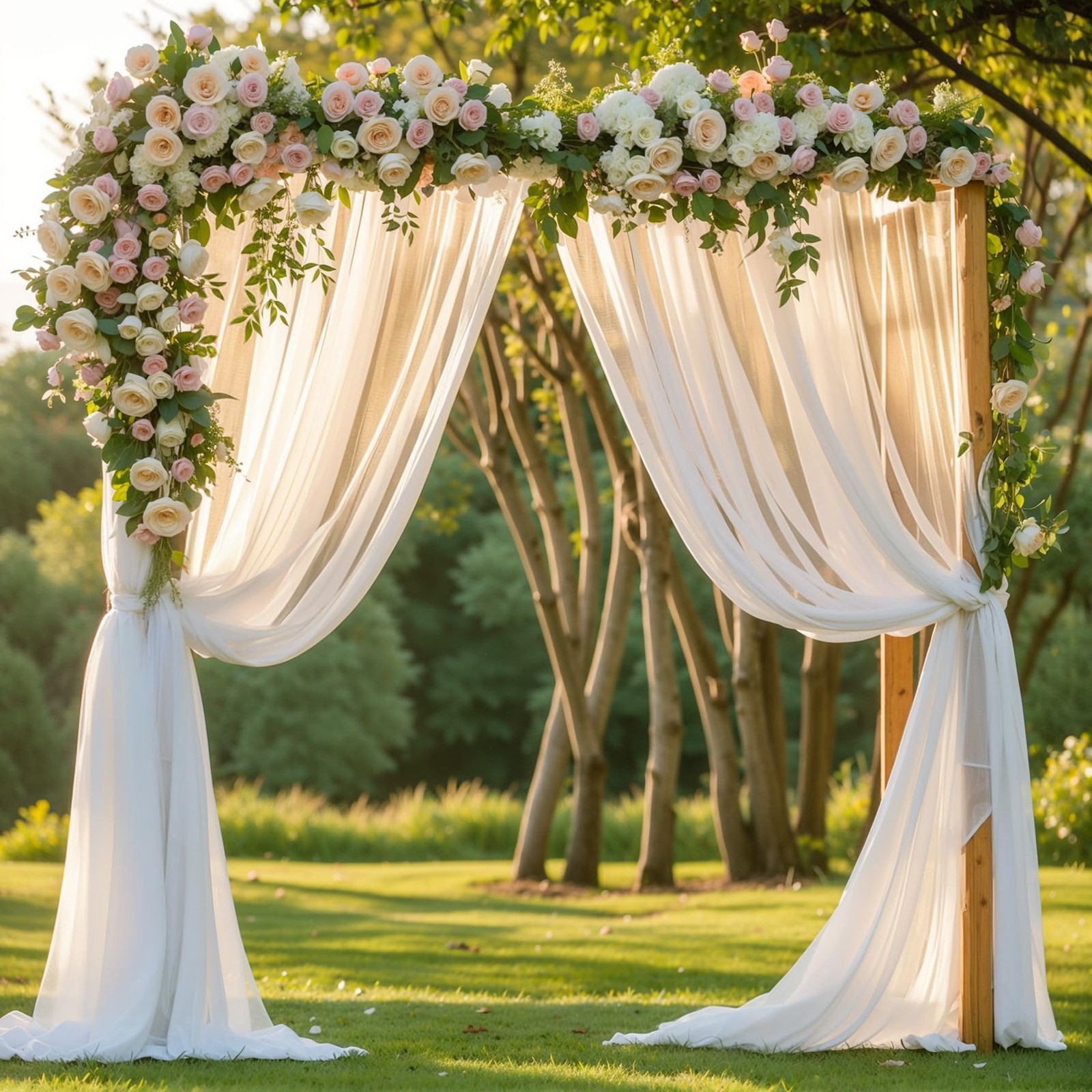 Wedding Arch Draping Fabric, 2 Panels 18FT White Sheer Backdrop Curtain Chiff…