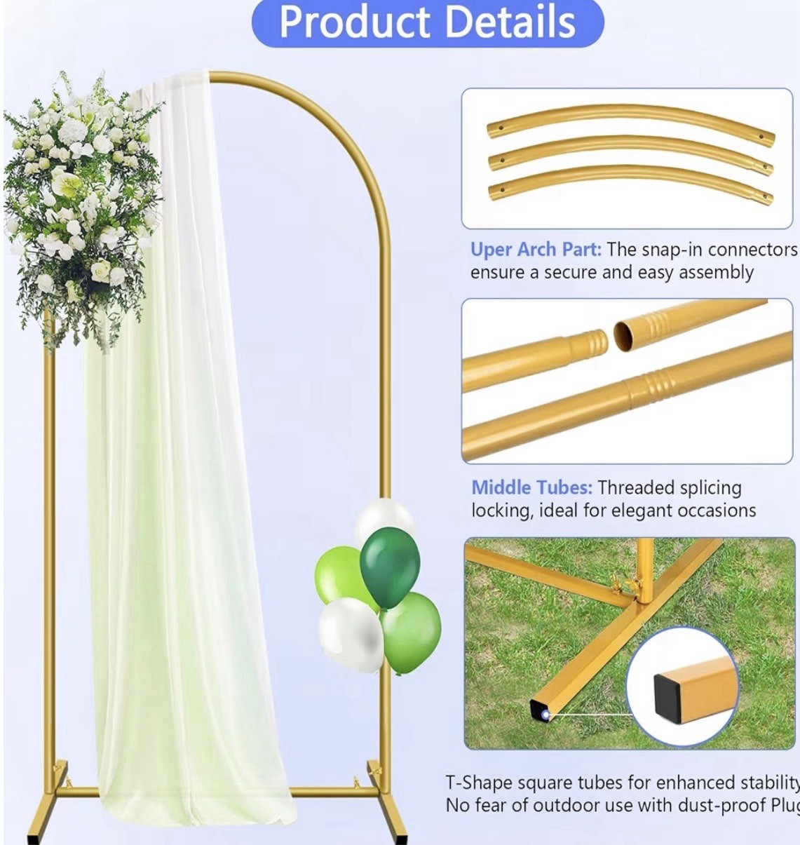 6 ft Arch Backdrop Stand, Wedding Arch Frame, Stable Metal Background Stand w…