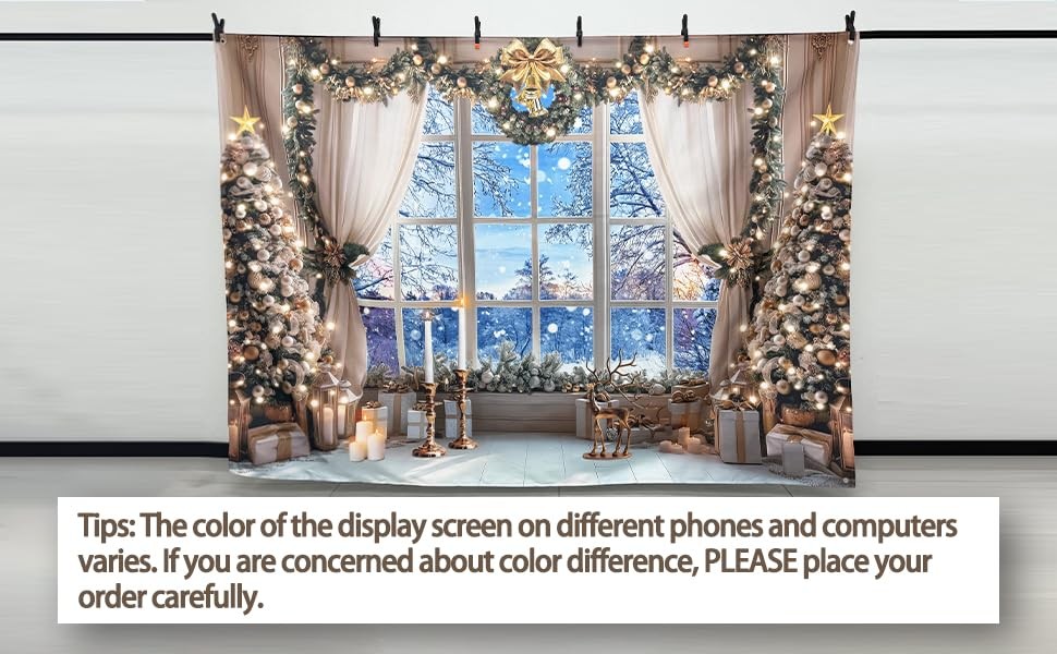 7x5ft White Snow Forest Scene Fabric Backdrop for Christmas Window