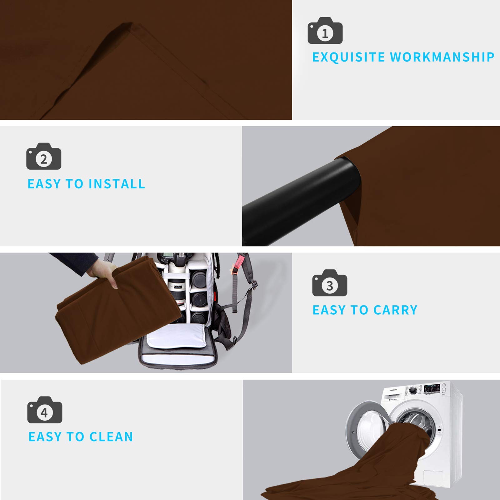 5X7 ft Brown Photo Backdrop, 1.5X2.1 Meters, Collapsible, Photography, Video