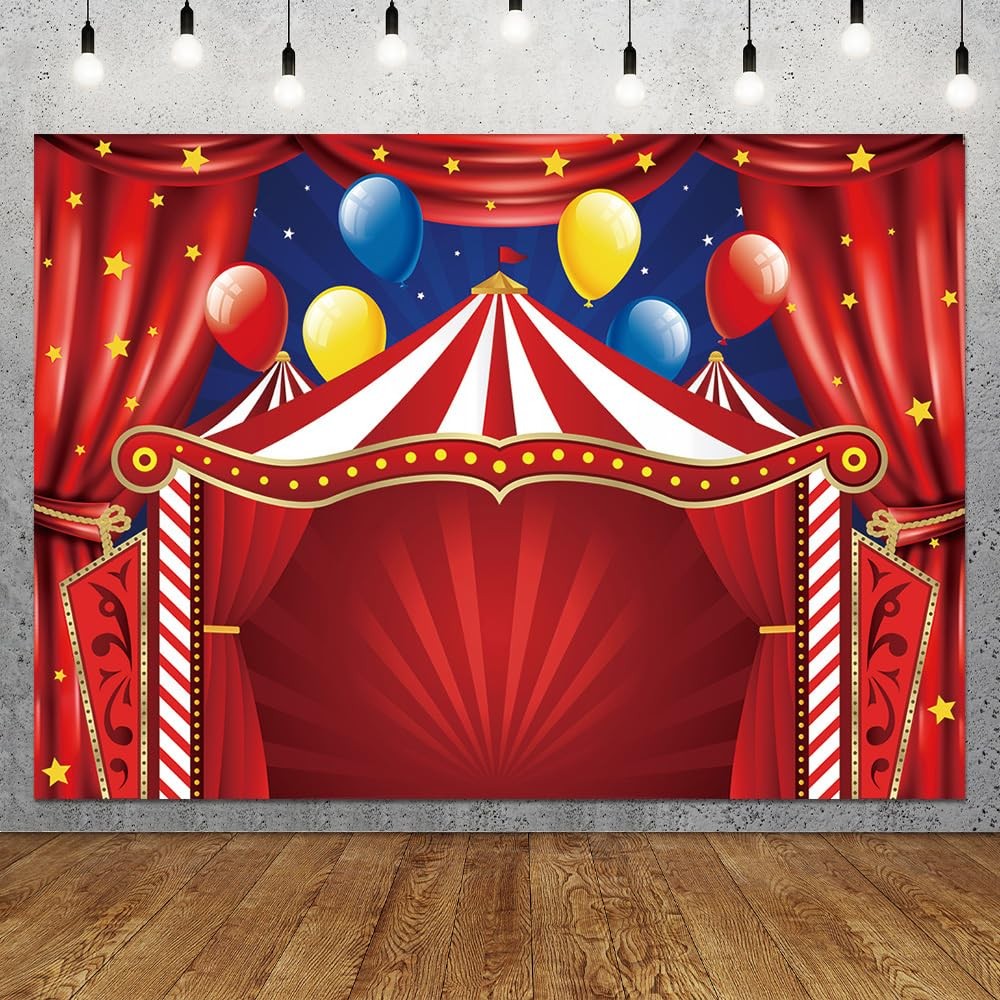DOTOOMA 7X5FT Circus Carnival Theme Party Photo Backdrop 7×5 FT, Red