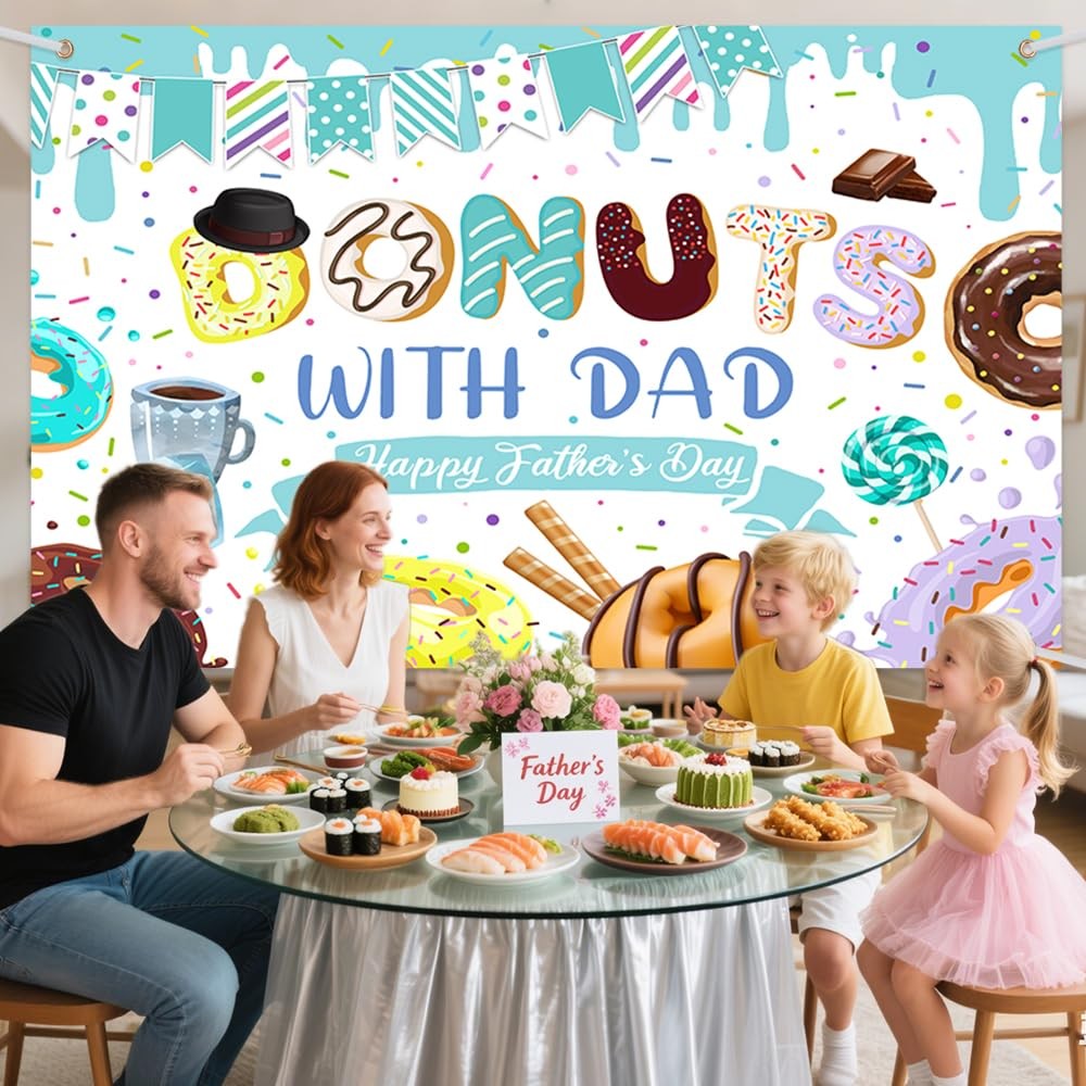 7x5ft Happy Father’s Day Photography Backdrop Donuts with Dad Sprinkle Father’s