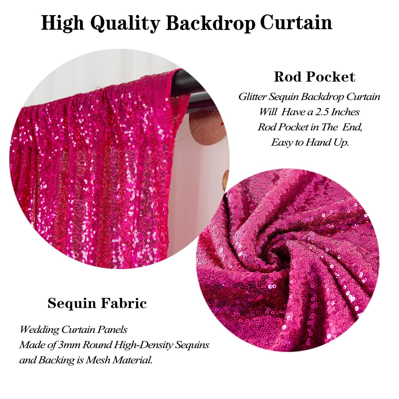 7×7 Feet Fuchsia Glitter Sequin Backdrop Christmas Wedding Party Photography