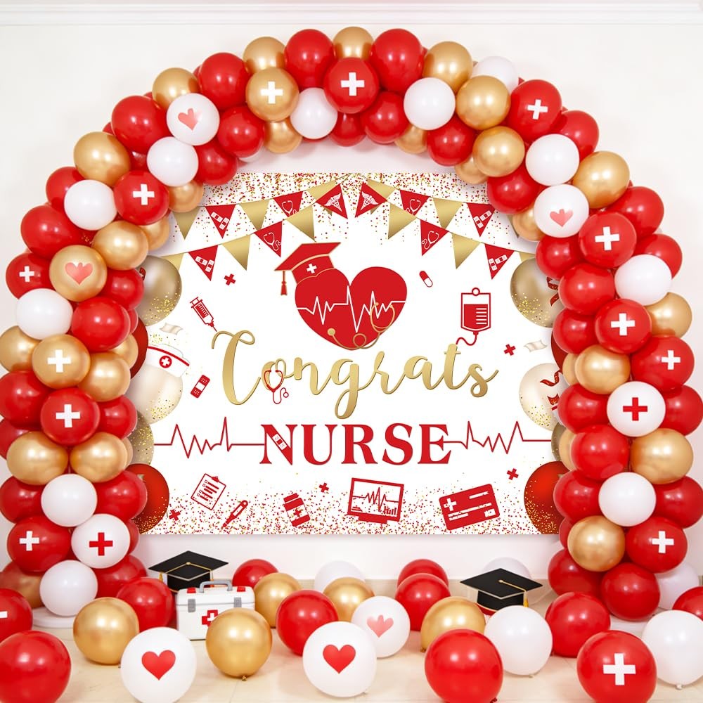 7x5ft Congrats Nurse Backdrop Red Gold Nurse Graduation Photography Background C