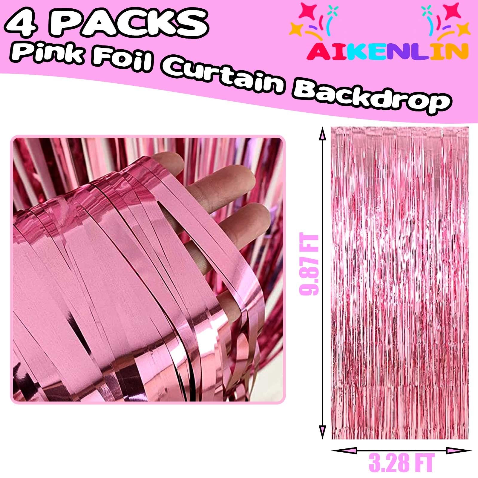 4 PCS Red Foil Fringe Curtain Backdrop 3.2×9.8FT Metallic Tinsel Photo Booth