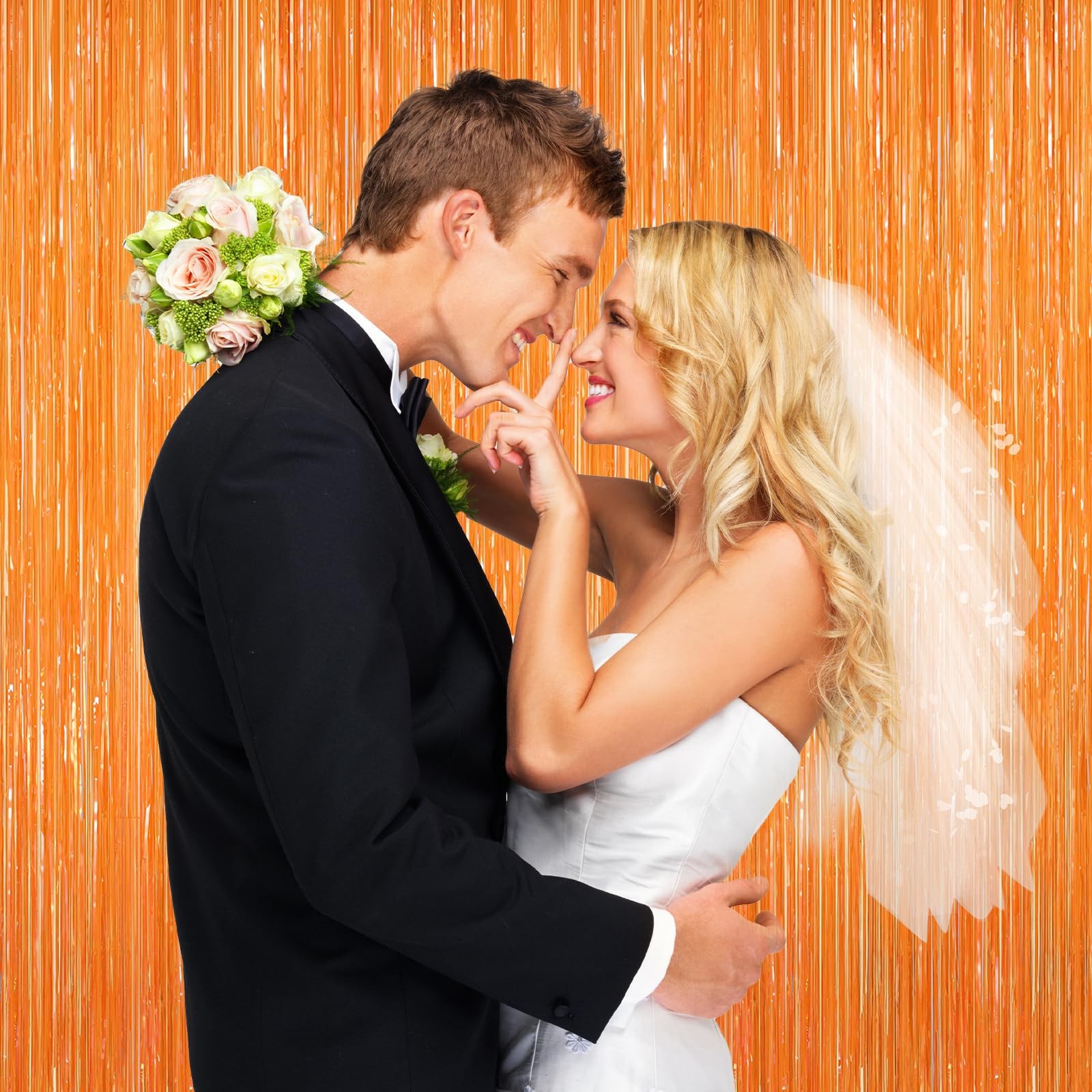 2 PCS Orange Tinsel Backdrop Curtains Metallic Foil Fringe Streamer Party