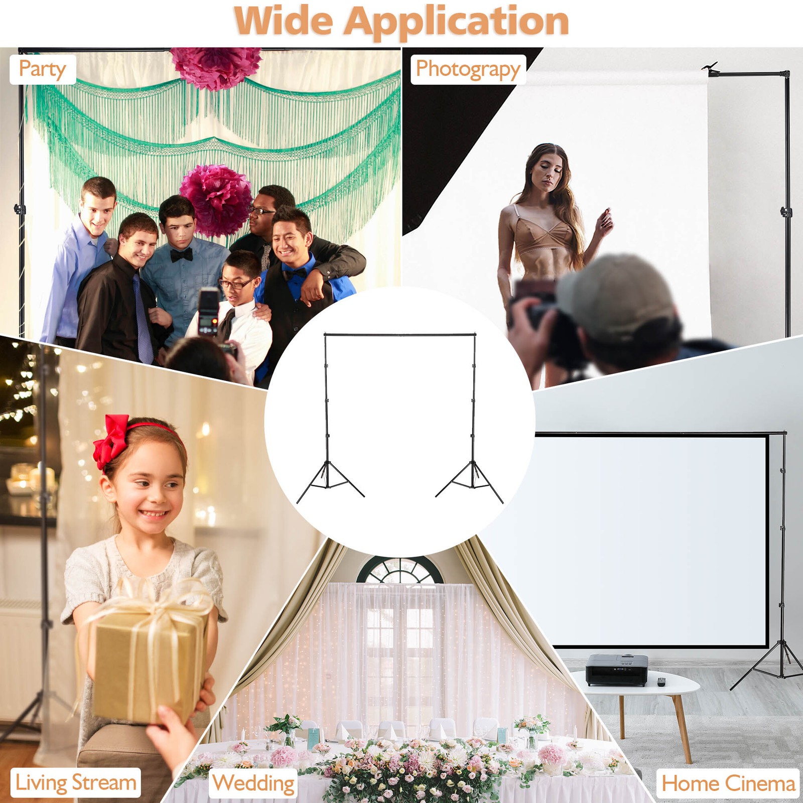 8.5x10Ft Photography Background Backdrop Stand Kit Adjustable Crossbar 6 Packs