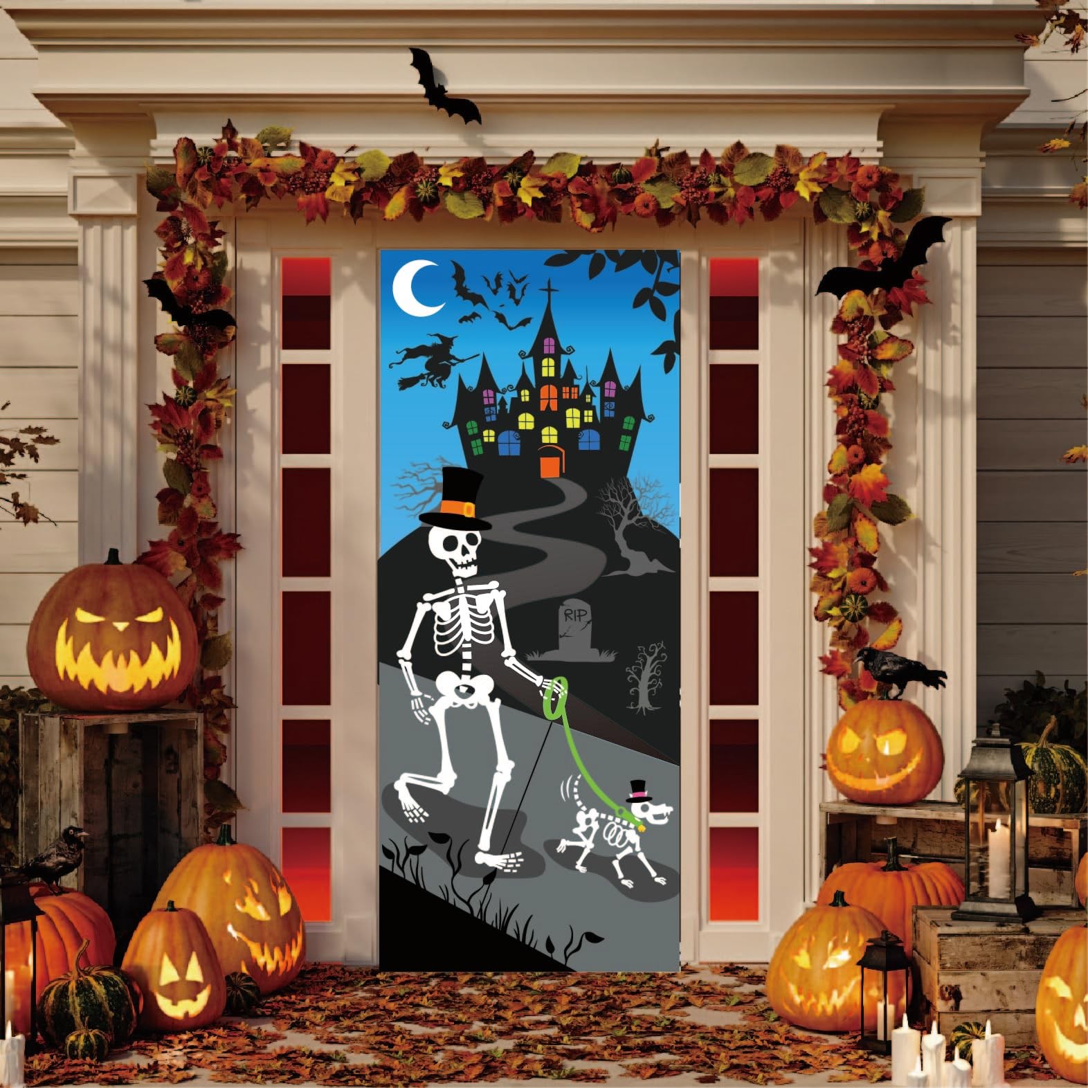 Halloween Door Cover Poster Party Supplies Front Door Sign Banner Holiday Decor