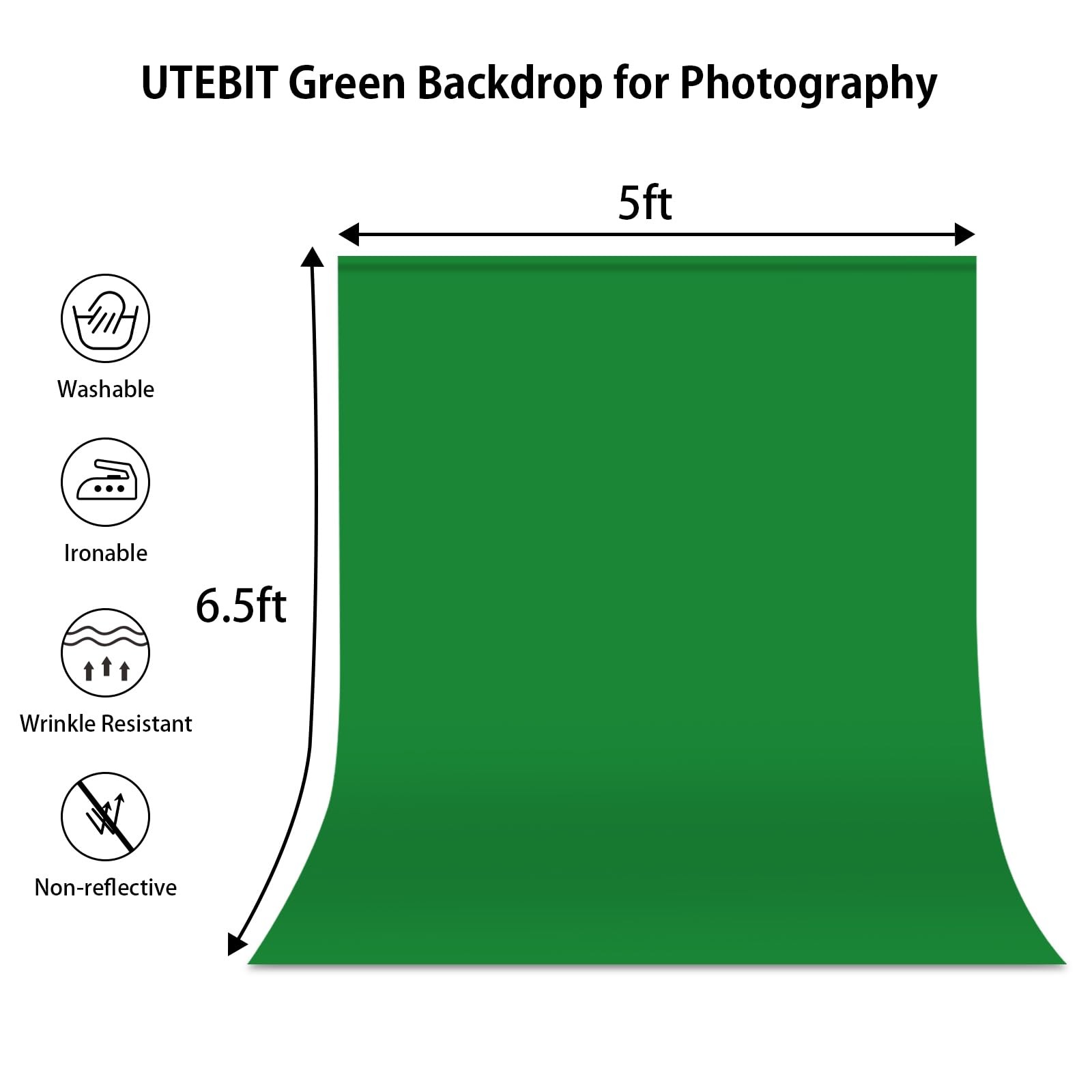 UTEBIT 5×6.5ft Green Screen Backdrop, Photography Backdrop 5×6.5ft,