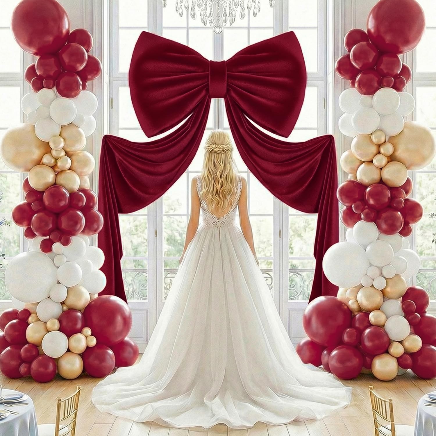 MODFUNS Large Bow Decor Burgundy Big for Backdrop, 75×23 Inch,